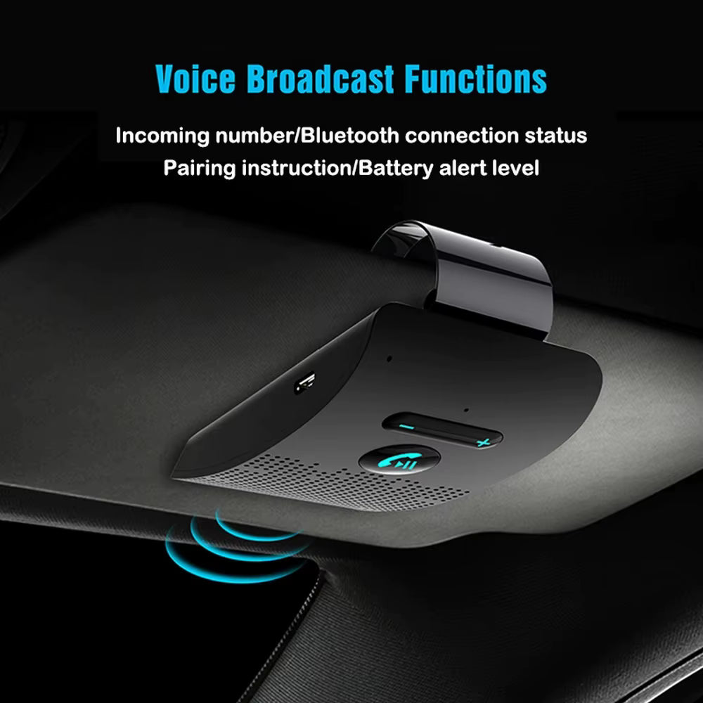 Kit mains libres Bluetooth 5.0 pour voiture – Haut-parleur HiFi, Récepteur Audio sans fil 2W, Lecteur MP3, Suppression du bruit, Clip pare-soleil
