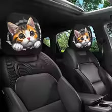 Housse pour Appui-tête de Voiture – Yeux Inclinés Amusants (Lot de 2)